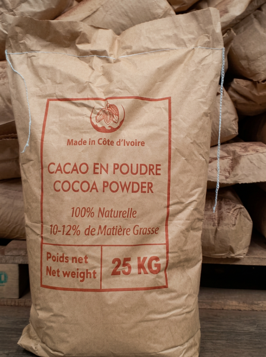 Sac de cacao en poudre de Côte d'Ivoire de 25 kilogrammes